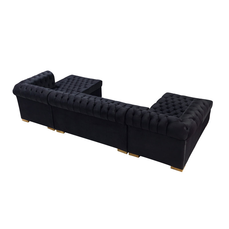 Canapé modulaire en velours noir Lorena, Velours noir
