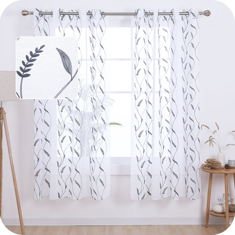 Lehman Semi Sheer Curtain Pair, White, 55cm Width x 183cm Drop