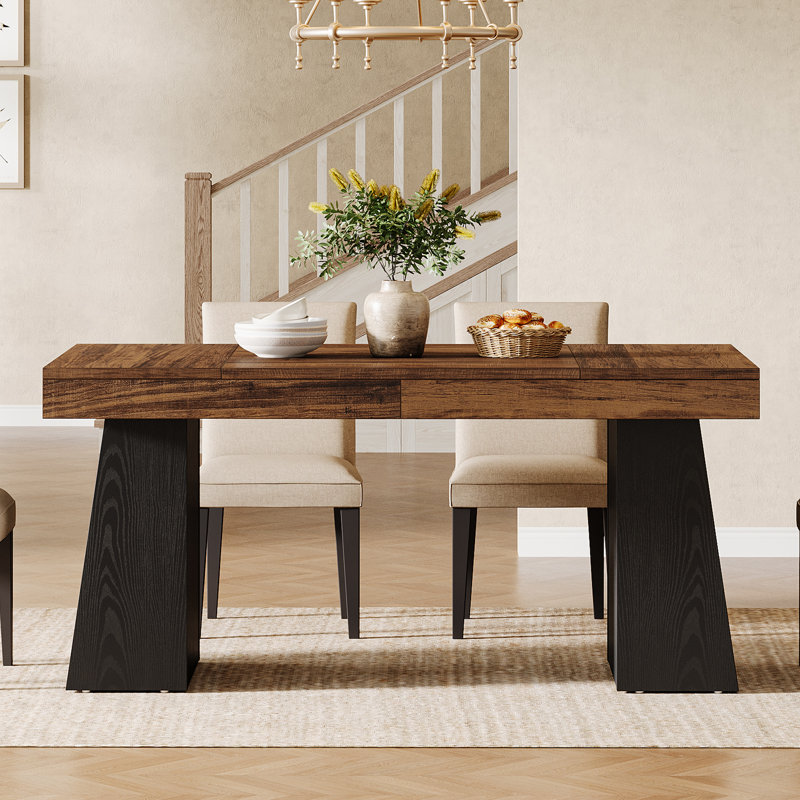 55-Inch Wood Dining Table for 4-6, Dark Brown/Black