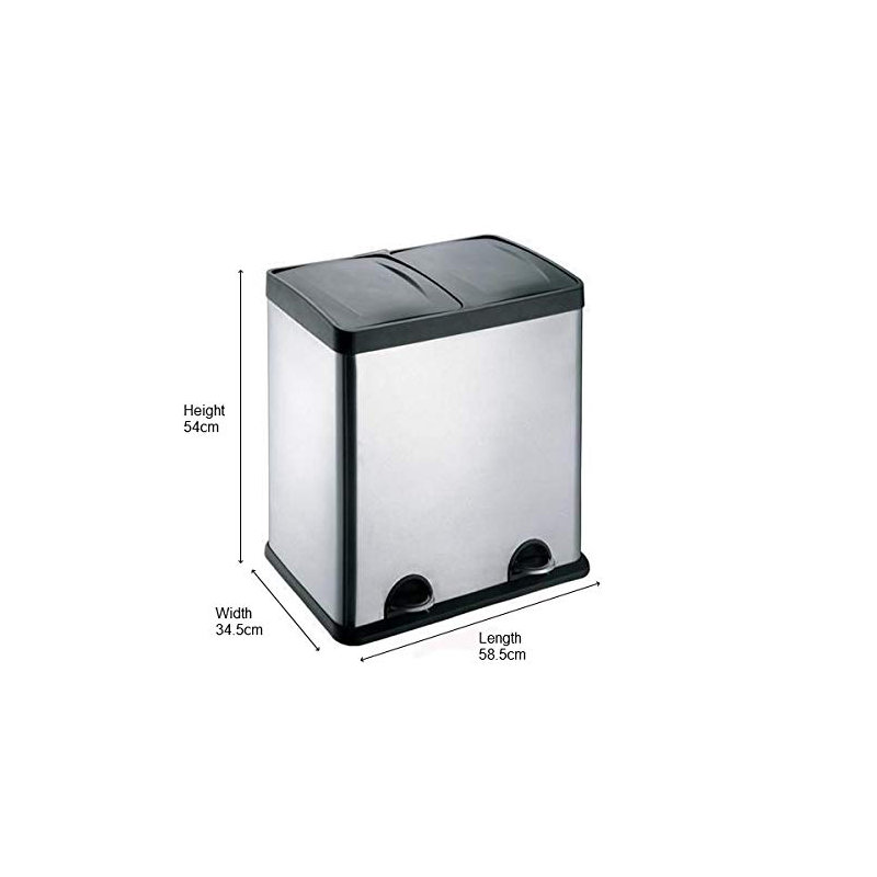 Damerion Stainless Steel Step On Kitchen Trash Can, 48, 54cm H x 58.5cm W x 34.5cm D