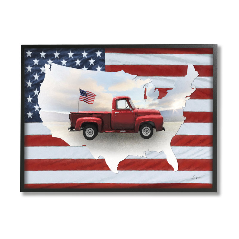 «Farmhouse American Flag On Wood» par Lori Deiter, impression, H 11 po x l 14 po x P 1,5 po, Giclée encadrée noir minuit