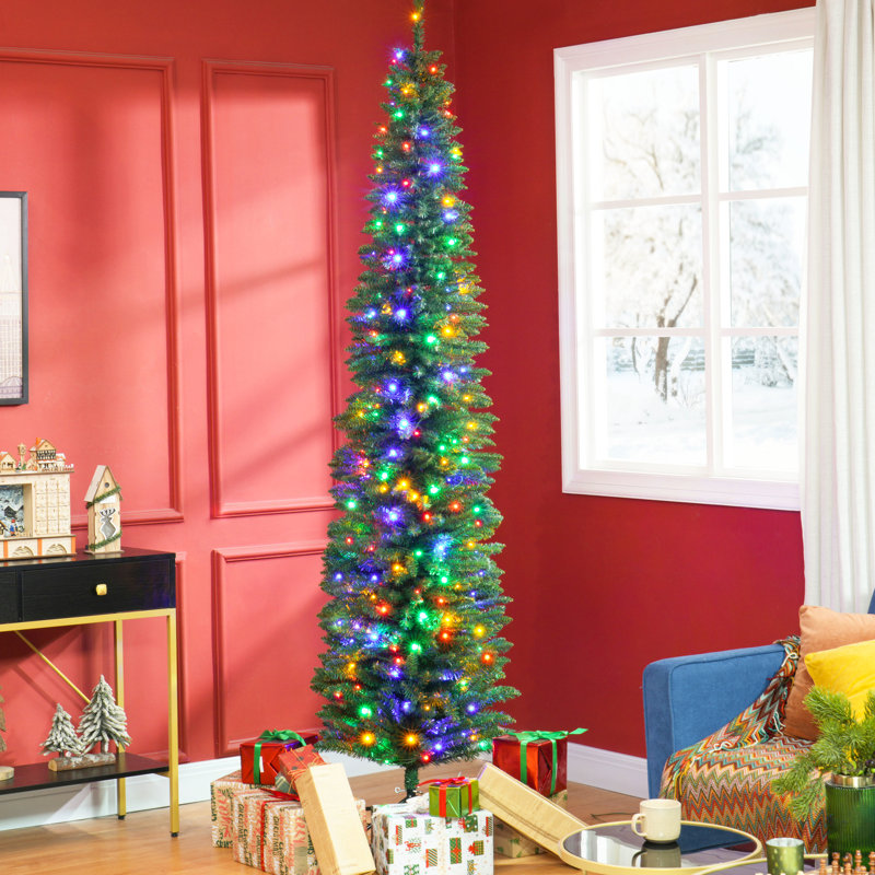 Arbre de Noël de 8 pi avec 250 lumières DEL, 668 branches, conception agréable, base en acier sécurisée colorée,