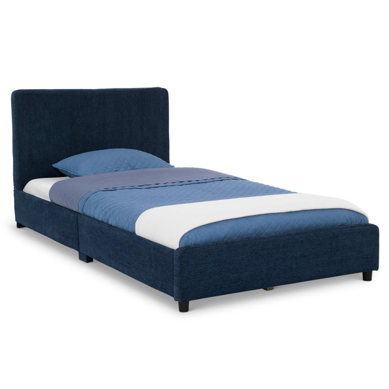 Delta Children Upholstered Twin Size Bed With Headboard, Premium Wood Slat Support, No Box Spring Needed, Easy Assembly, Velvet