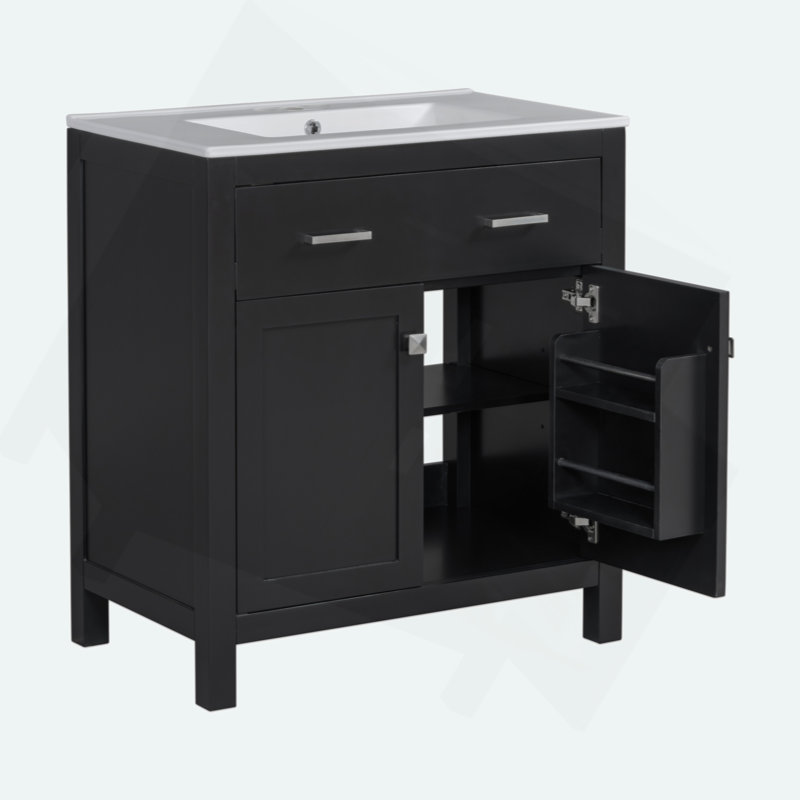 Meuble-lavabo de 30 po avec lavabo en céramique, armoire de salle de bain simple moderne avec 2 portes et une tablette, portes à fermeture douce