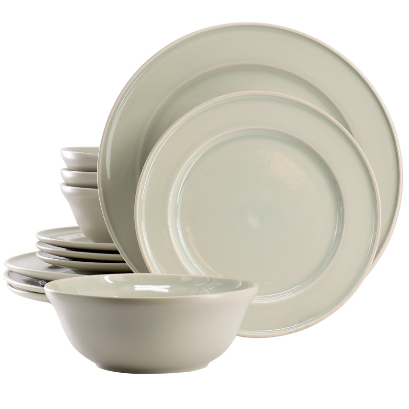 Martha Stewart Portillo 12 Piece Round Stoneware Dinnerware Set in Sharkey Grey