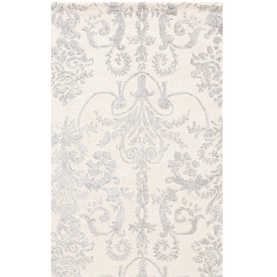 Shillington Floral Handmade Tufted Ivory/Grey Area Rug
