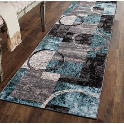 Fanton Modern Abstract Performance Gray/Ivory/Blue Area Rug