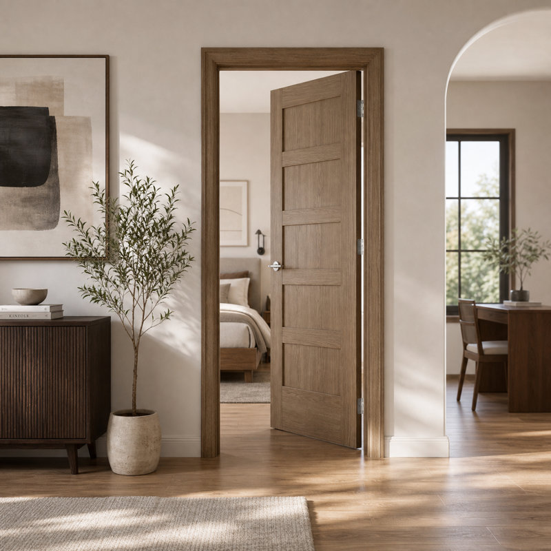Porte de style shaker 5 panneaux Luxury, 36"×80", Droite (avec serrure et trous de charnières)
