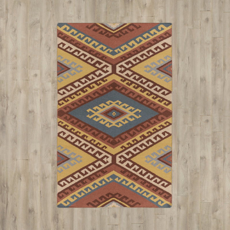 Tapis rouge / beige en laine tissé à la main Feliciana, Rectangle 9 pi x 13 pi