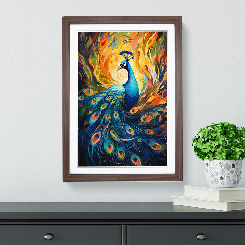 Peacock Futurism 1 Piece Single Picture Frame Wall Art, 64cm H x 46cm W x 2" D, Walnut Framed