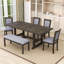 Ensemble de salle à manger extensible 6 pièces avec rallonge amovible, table à tréteaux, 4 chaises rembourrées et banc-1673830880