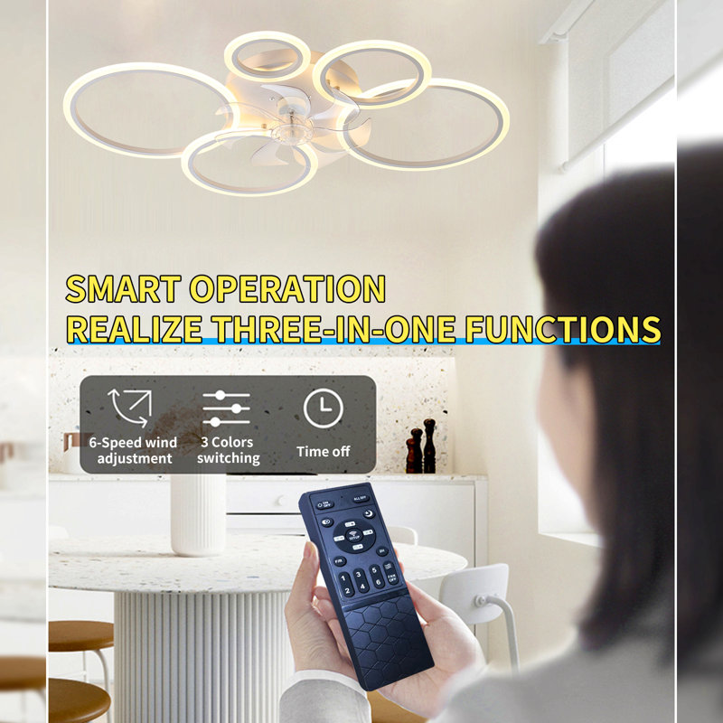 Ventilateur de plafond blanc de 39 po avec lumières, télécommande et contrôle d'application, à intensité variable avec télécommande, 7 pales, 6 vitesses de vent