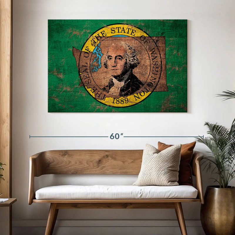 Borges State Map Over Washington Flag, 32" H x 48" W
