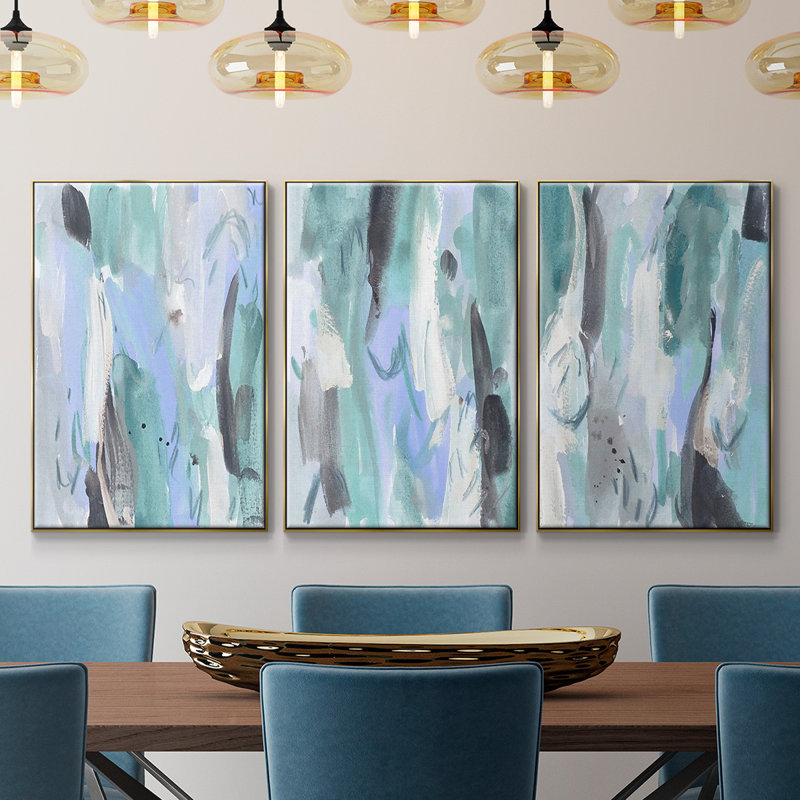 «Ocean Crush I», reproduction sur toile 3 pièces, H 40 po x l 90 po x P 2 po, Or