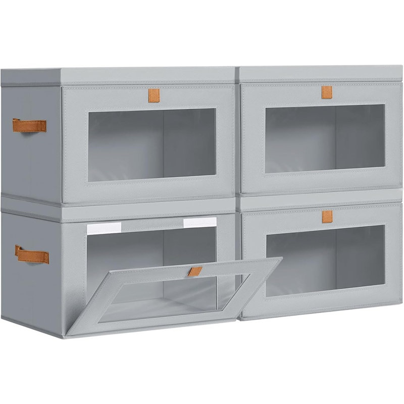 Large Fabric Storage Bins With Lids, Handles, And Clear Window, Collapsible Closet And Shelf Organizer For Clothes, Blankets, And Books