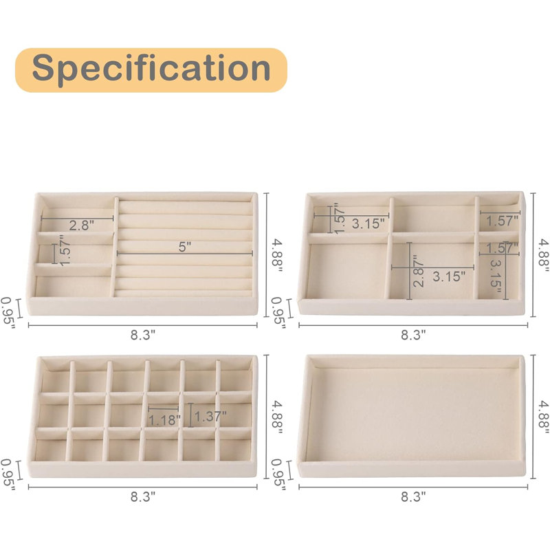 Set Of 8 Stackable Jewellery Organizer Stackable Trays,Beige