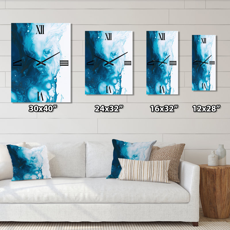 Horloge murale abstraite bleu sarcelle et blanche Whimsy II, Très grand