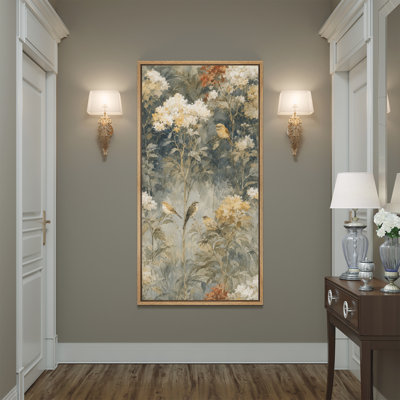 Vintage Birds Among White Flowers And Foliage Botanical Nature Decor Extra Large Pictures Framed Canvas Print Wall Art