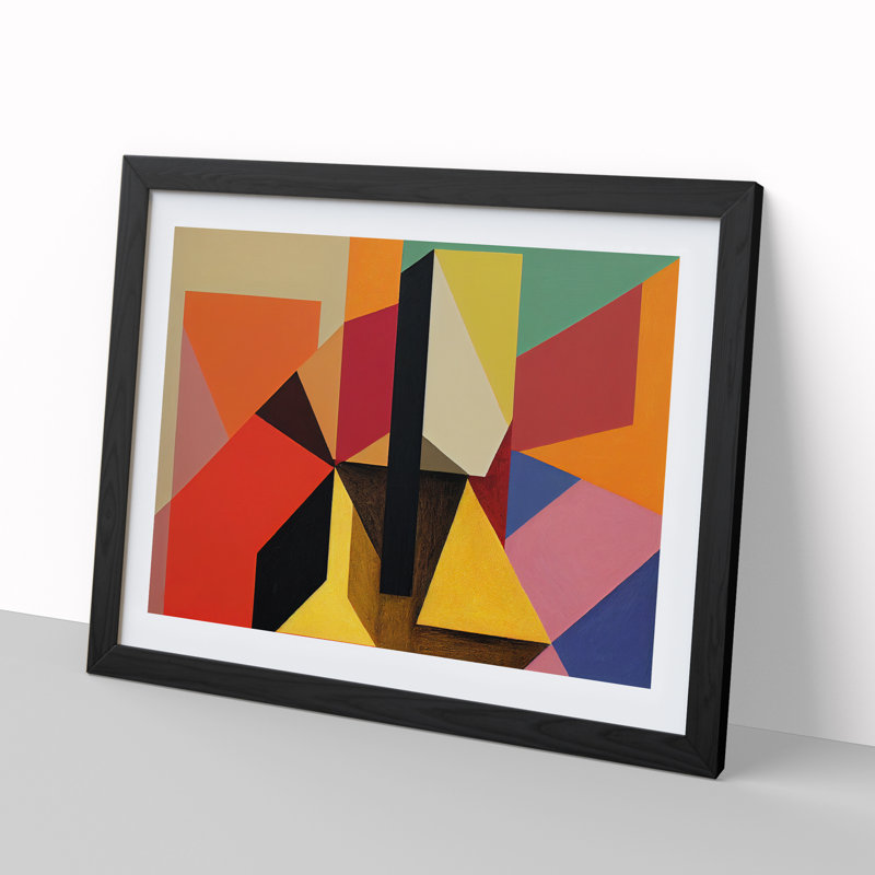 XH1022-8673X Suprematism Abstract Art Vol.4 - Single Picture Frame Painting, 46cm H x 64cm W x 2cm D, Black