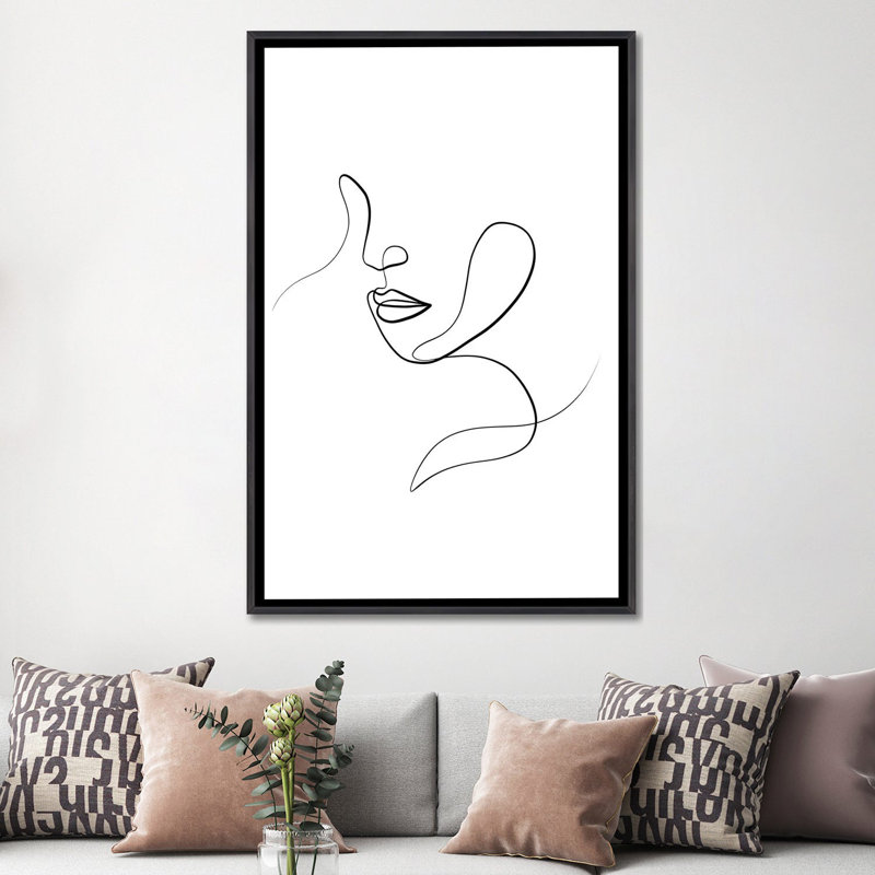 Impression de dessin « femme face III » par Dane Khy, Pas de tapis, H 60 po x l 40po x P 1,5 po, Toile avec cadre noir patiné