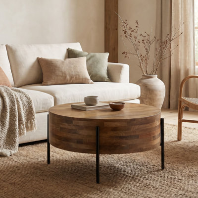 Round Solid Mango Wood Coffee Table