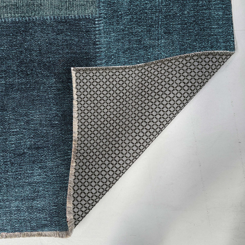 Kilim en chenille de coton bleu marine antidérapant Kilim, Rectangle 2 pi 8 po x 11 pi 6 po