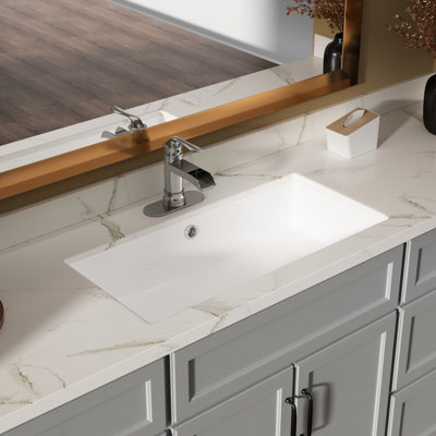 Lavabo sous-comptoir moderne en céramique 28 po x 14 po, blanc, trop-plein, teinté pour la maison, le bureau, le bureau élégant