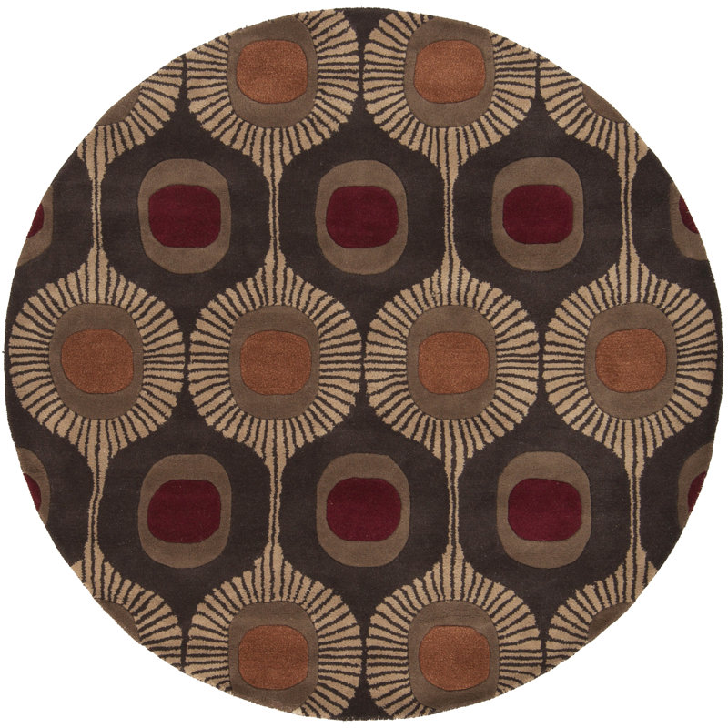 Anly Geometric Hand-Tufted Wool Dark Brown Area Rug, Round 6'