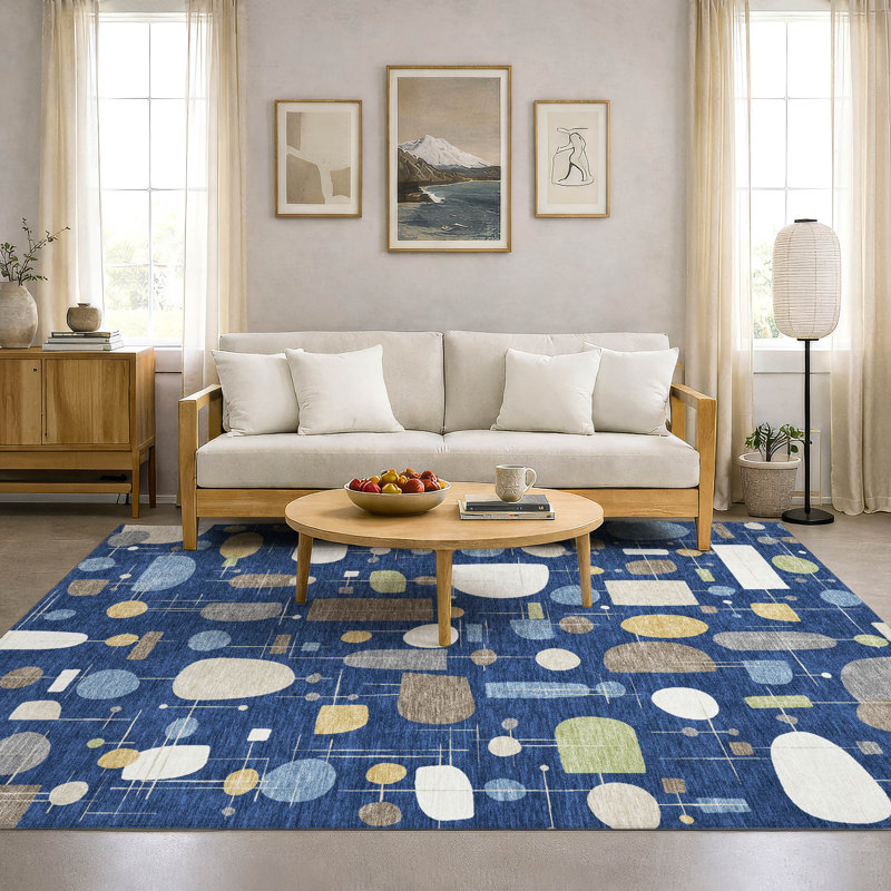 Premium Machine Washable Mayfield AMF2393 Geometric Rug, 8' x 10', Navy