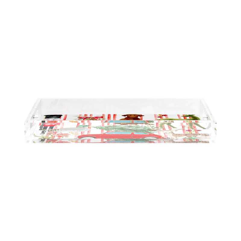 Ultimate Christmas Plaid Acrylic Rectangle Decorative Tray, 12.5"W x 7.75"D x 2"H, Black/Green Plaid