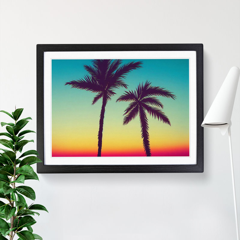 Showstopping Palm Tree Sunset - Framed Print, Black, 46cm H x 64cm W x 2cm D