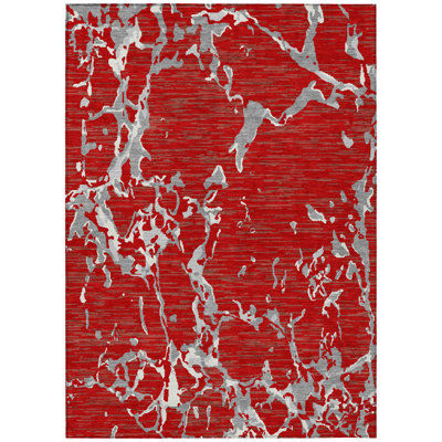 HomeRoots 3' X 5' Red Ivory And Gray Striped Washable Indoor Outdoor Area Rug