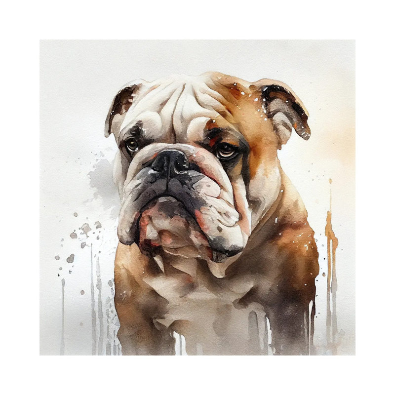 Aquarelle, bouledogue britannique, Canevas, H 26 po x l 26 po x P 1,5 po
