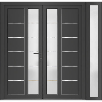 Front Exterior Prehung MetalPlastic Double Doors MANUX 8088 Antracite Sidelite Exterior Window Office Commercial and Residential Doors Entrance Front Exterior Prehung MetalPlastic Double Doors MANUX 8088 Antracite Sidelite Exterior Window Office Commercial and Residential Doors Entrance
