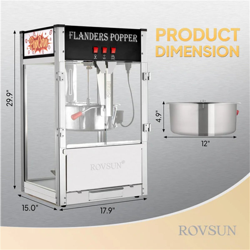 Comptoir de machine à maïs soufflé 1600W 120V 16oz, 16 oz, Blanc