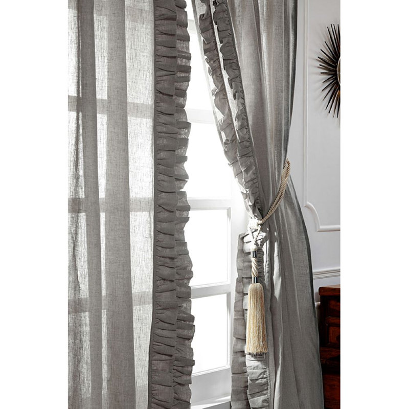 Banji Cotton Blend Semi Sheer Curtain Pair, Grey