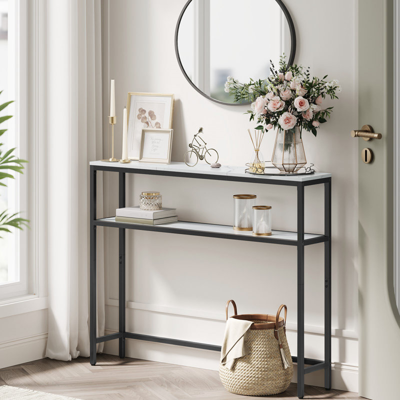 Console, canapé étroit à 2 niveaux avec 2 tablettes, 7,9 po x 39,4 po x 31,5 po, pour le salon, le couloir, le vestibule
