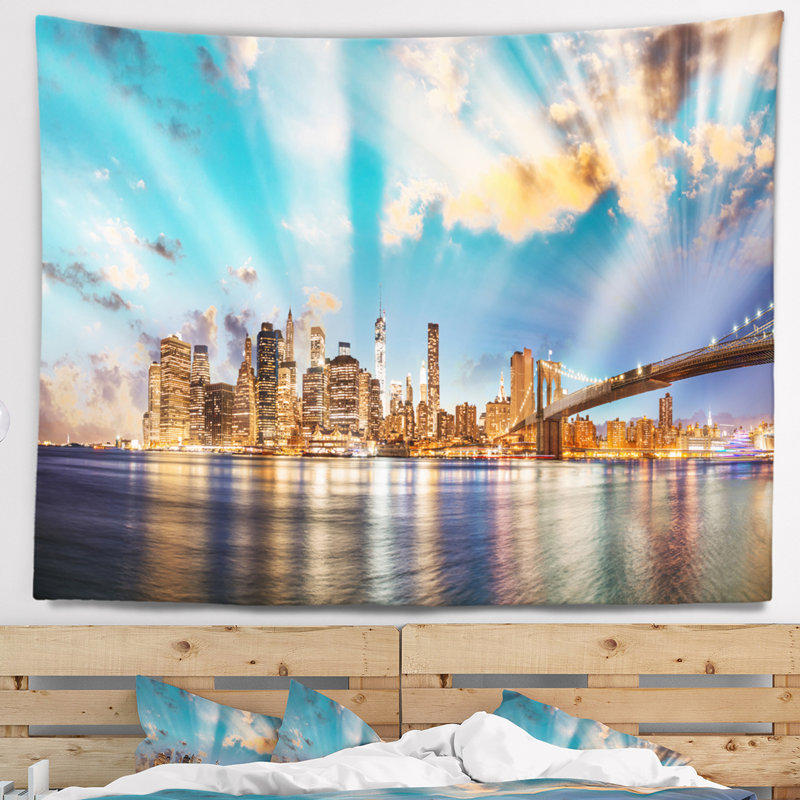 Paysage urbain spectaculaire sur la tapisserie de Manhattan City, H 32 po x l 39 po