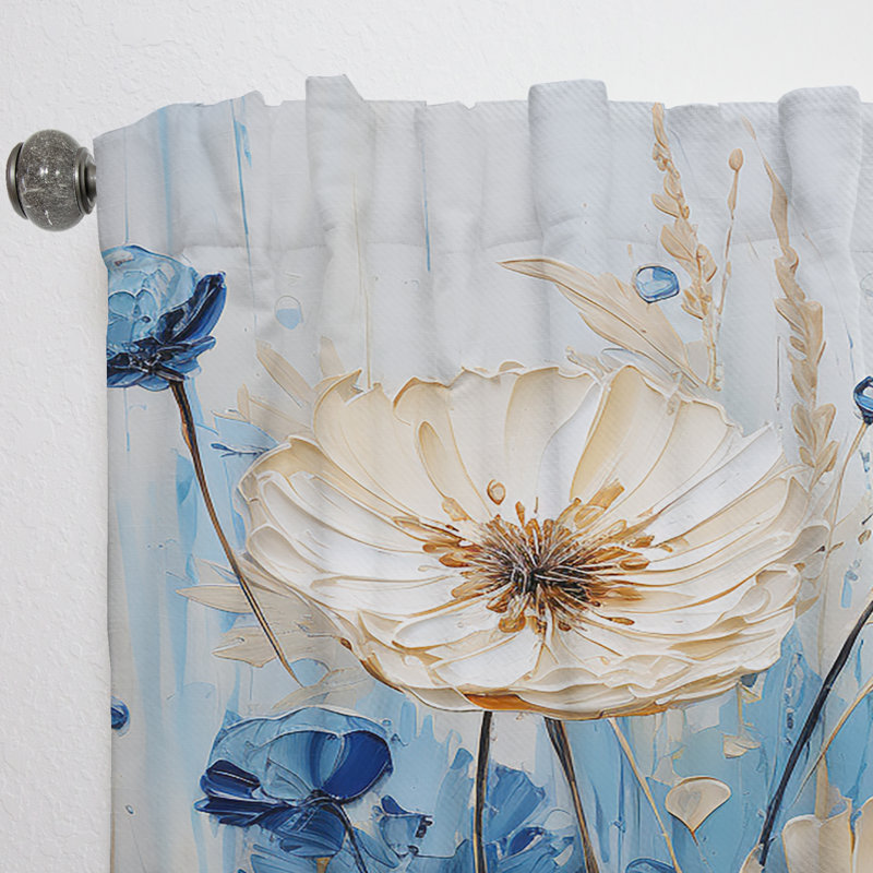 Dax - White Calm Cornflowers Meadows II - Traditional Velvet Curtain - Room Darkening - 1 panel, 52" W x 120" L