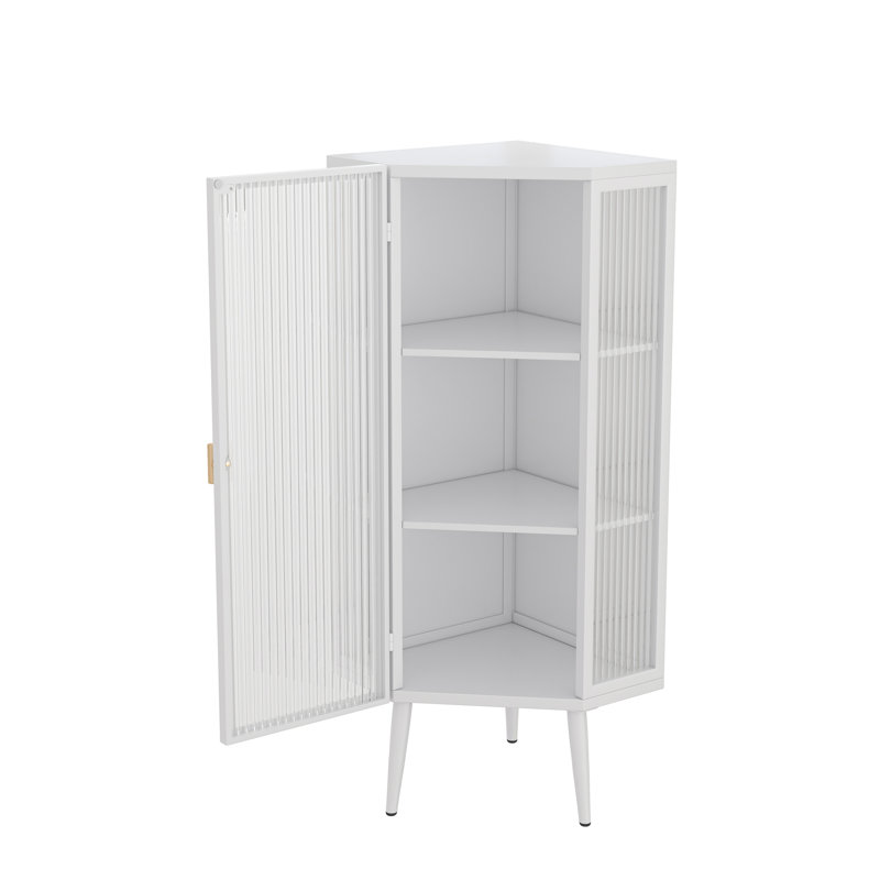 Armoire de plancher de 22,24 po en blanc, avec portes en verre trempé et 3 rangements, pour le salon, la chambre à coucher, l'armoire blanche de la salle de bain, 3 portes, moderne et fonctionnelle