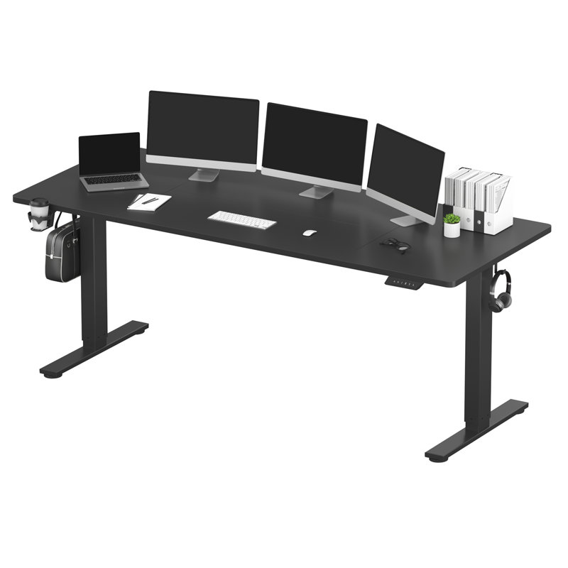 Large Electric Standing Desk With Splice Top And Headphone Hook, 79" W x 32" D, Black, Black