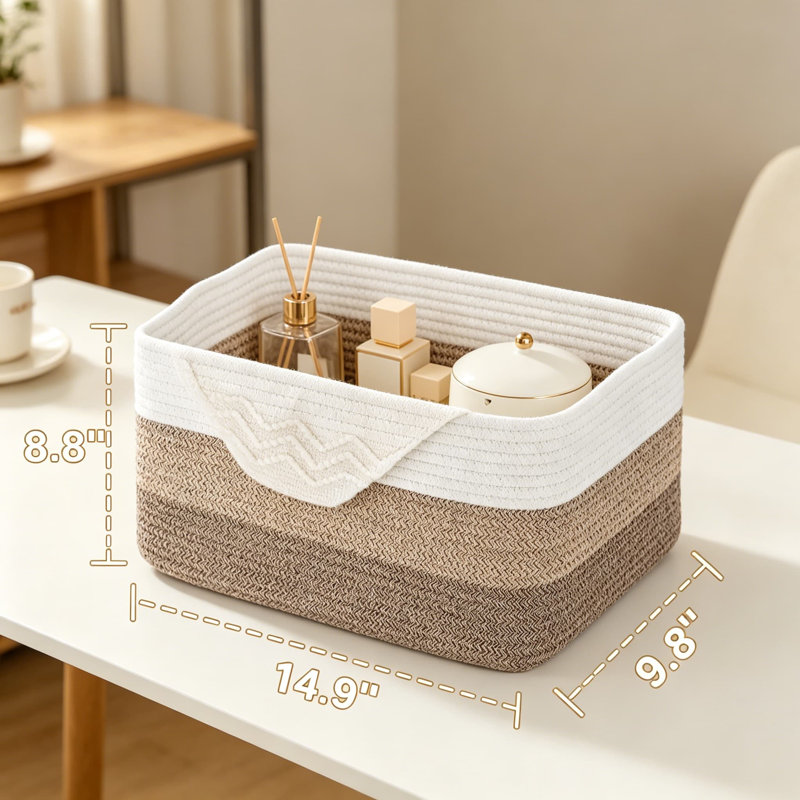 3-Pack Woven Storage Baskets For Organization, Foldable Fabric Bins For Shelves, Toys, Clothes, And Home Decor, Sturdy Handles, Space-Saving Design