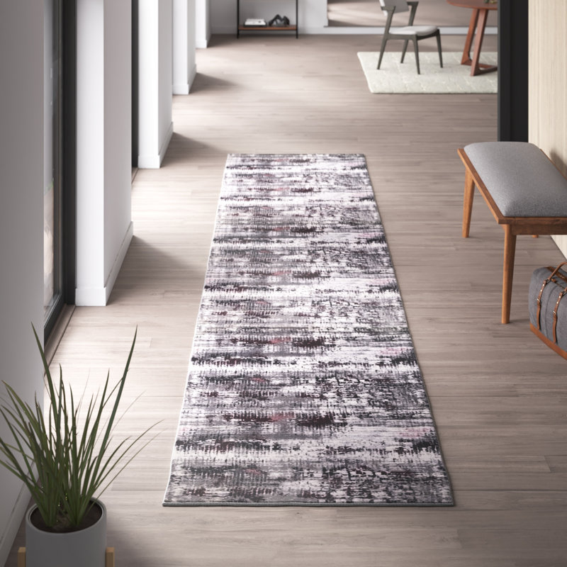 Tapis de couloir luxueux, gris et rose, 6,6 x 21,3 pi | 100% polyester, 1,5 lb / pi2, hauteur des poils de 0,4 po | Pois antidérapants, lavable à la machine | Imprimé numérique élégant pour les entrées et les espaces de vie