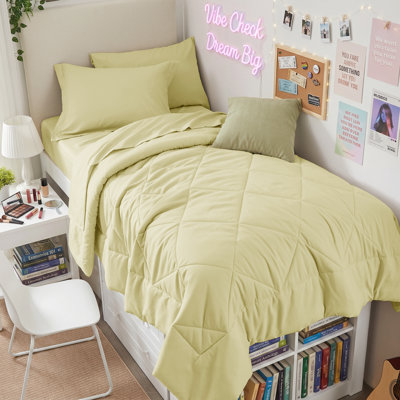 5-Piece Twin Comforter Set, Dark Green Bed in a Bag