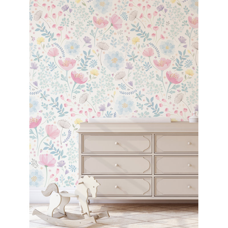 Panneau de papier peint texturé Lima Whimsy, Rose / bleu, L 96 po x l 48 po