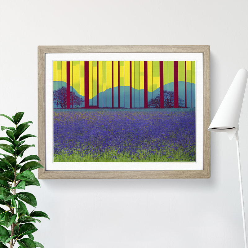 Abstract Bluebell Field - Framed Print, 46cm H x 64cm W x 2cm D, Oak