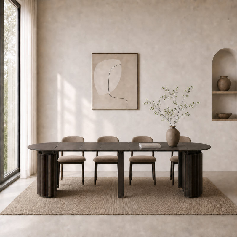 Table de salle à manger ovale extensible de 44" à 132" avec rallonge amovible et roulettes dissimulées