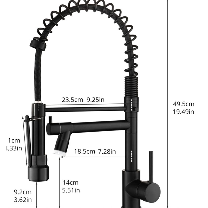 Robinet d'évier de cuisine à DEL avec tête de jet rétractable, noir, levier simple, fabrication de précision en laiton, poignée, arche haute
