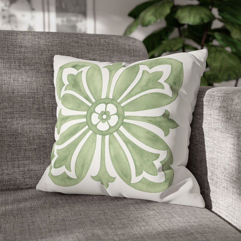 Block Print Inspired Pattern Throw Pillow, Sage Green, Pillow Cover Only - No Insert, 20"H x 20"W