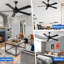 52 po. Ventilateur de plafond noir moderne 52 po. 6 vitesses avec télécommande pour salon-1242557740